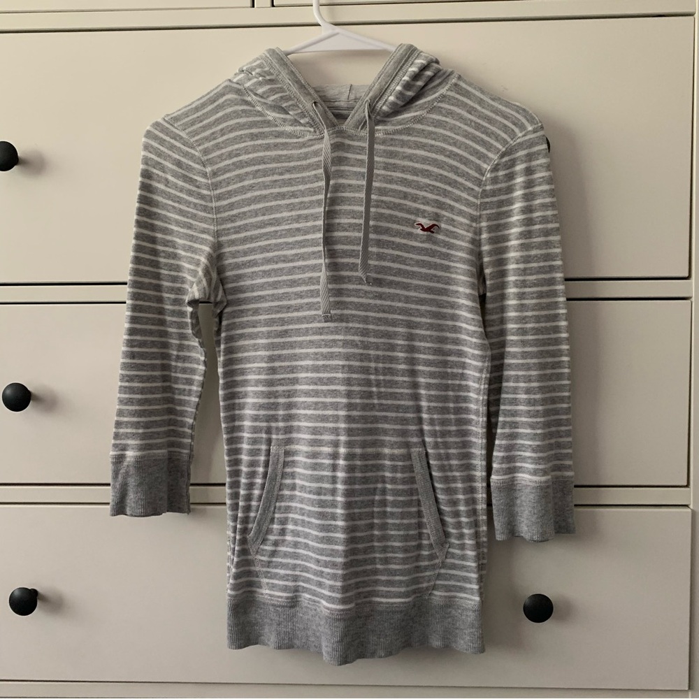 3/4 Sleeve Striped Hooded Sweater